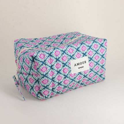 Grande trousse - AMOUR, 3 coeurs, motifs - 23 x 12 cm