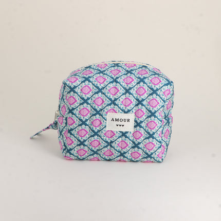 Trousse - AMOUR, 3 coeurs, motifs - 15 x 10 cm