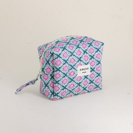 Trousse - AMOUR, 3 coeurs, motifs - 15 x 10 cm