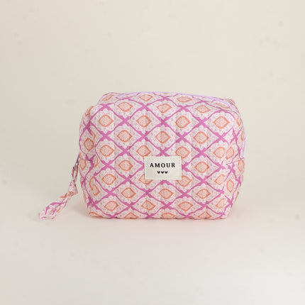 Trousse - AMOUR, 3 coeurs, motifs - 15 x 10 cm