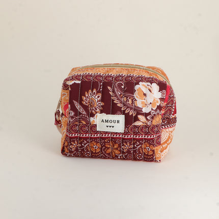 Trousse - AMOUR, 3 coeurs, motifs - 15 x 10 cm