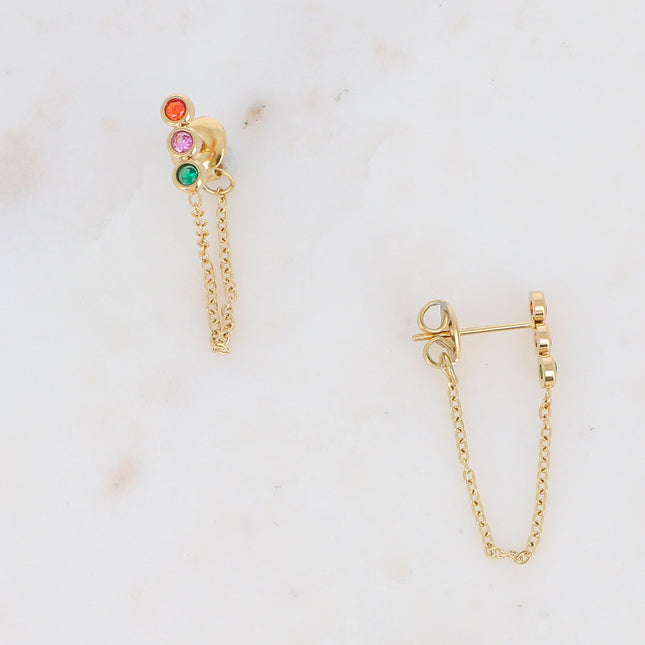Boucles puces Mizan - 3 zircones et chaîne