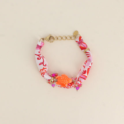 Bracelet Pesca - tissu, perles en acier inoxydable et résine, pendentif tortue en céramique