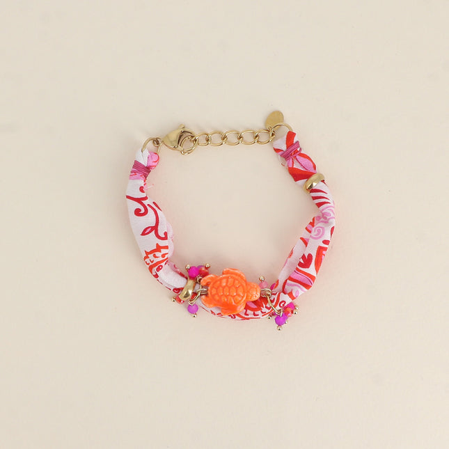 Bracelet Pesca - tissu, perles en acier inoxydable et résine, pendentif tortue en céramique