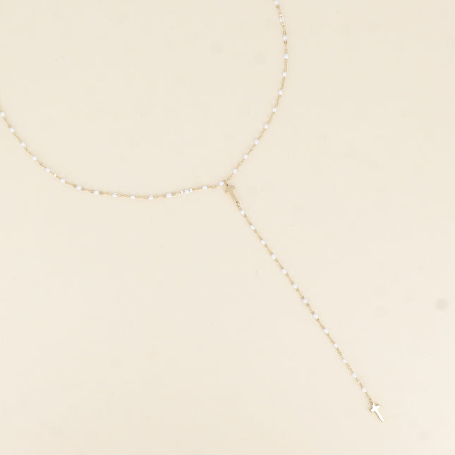 Collier Y - chaîne émaillée et croix religieuse