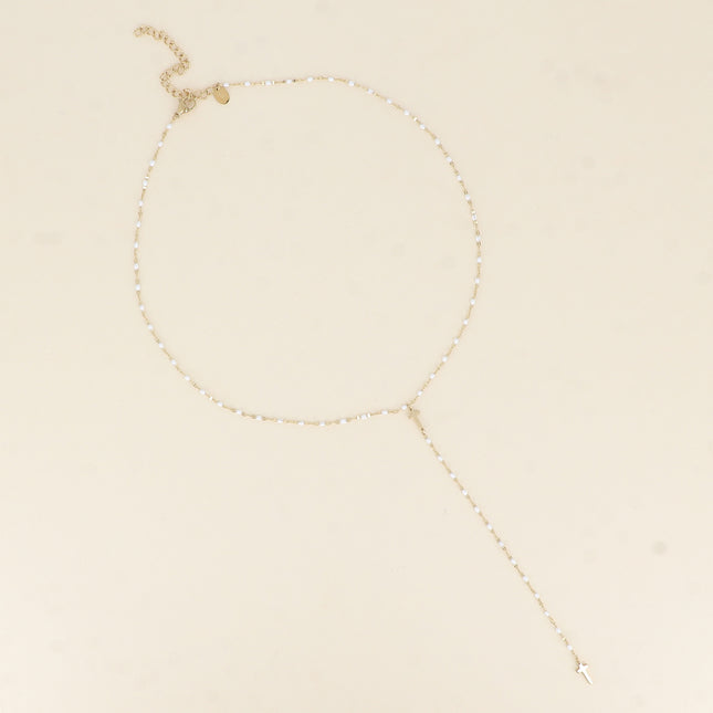 Collier Y - chaîne émaillée et croix religieuse