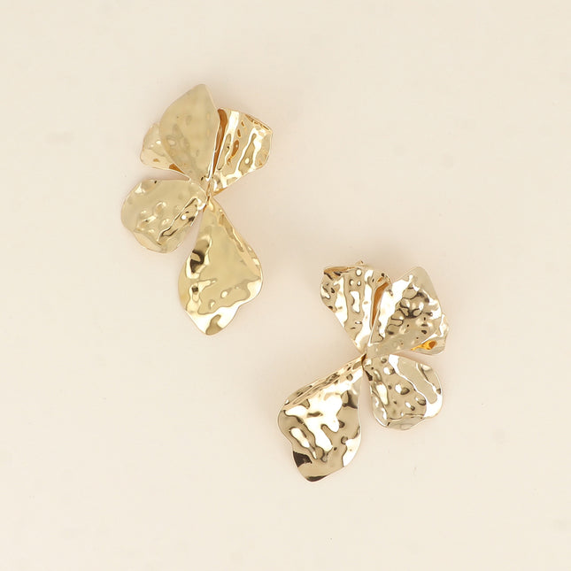 Lyoré Stud Earrings - textured and hammered foliage
