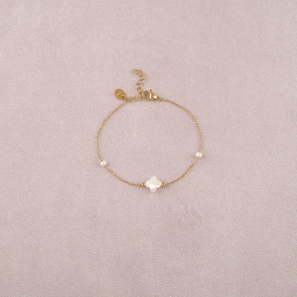 Bracelet - trèfle nacré et 2 perles d'eau douce