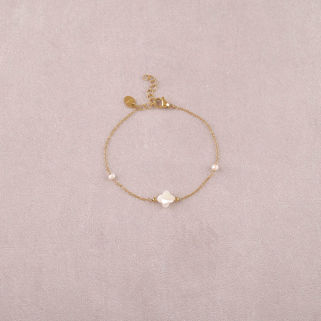 Bracelet - trèfle nacré et 2 perles d'eau douce