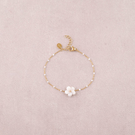 Bracelet - chaîne avec émail et fleur nacrée