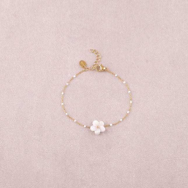 Bracelet - chaîne avec émail et fleur nacrée