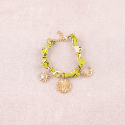 Bracelet - fabric, charms (sun, moon, star)