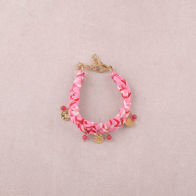 Bracelet - pampilles rondes texturées et pierres naturelles