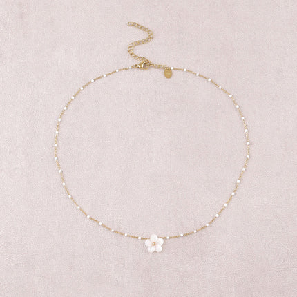 Collier - chaîne aux touches émaillées et fleur nacrée