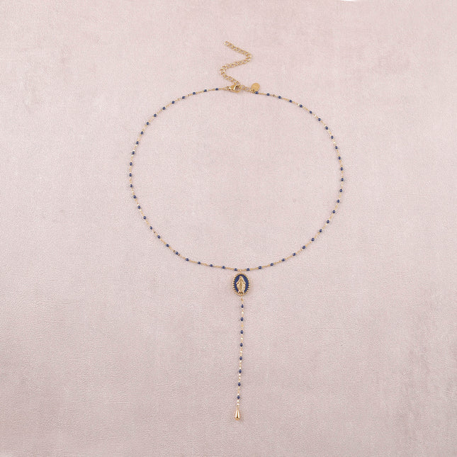 Collier Y - chaîne émaillée et pendentif la Madone