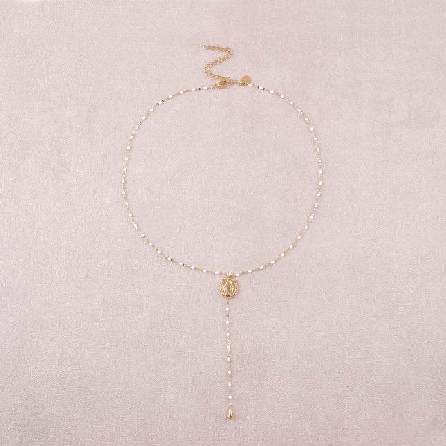 Collier Y - chaîne émaillée et pendentif la Madone