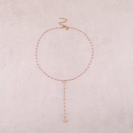 Collier Y - chaîne émaillée et deux coeurs texturés