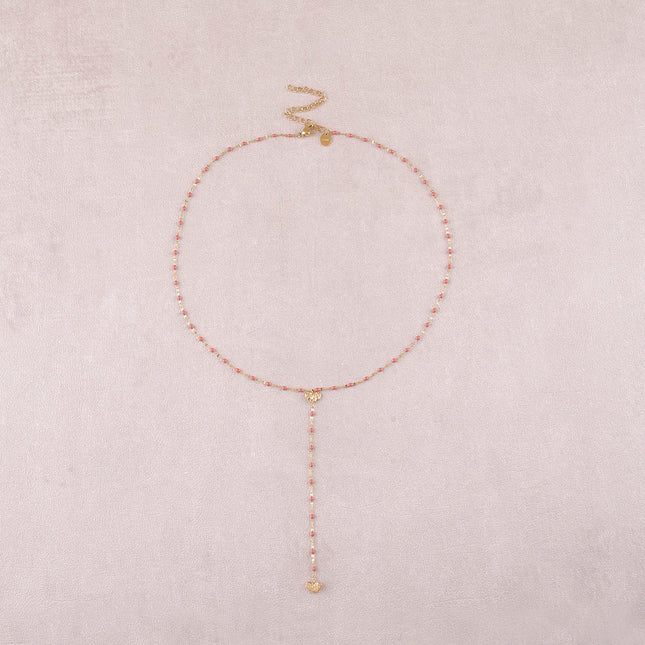 Collier Y - chaîne émaillée et deux coeurs texturés