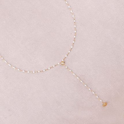 Collier Y - chaîne émaillée et deux coeurs texturés