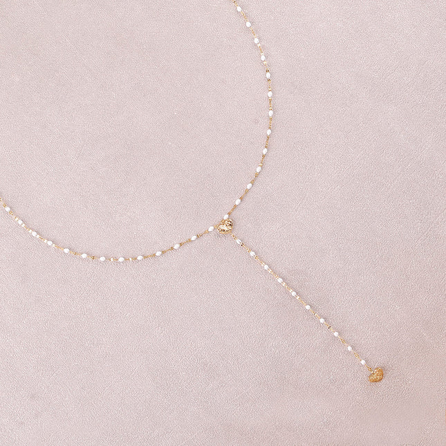 Collier Y - chaîne émaillée et deux coeurs texturés