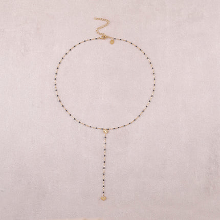 Collier Y - chaîne émaillée et deux coeurs texturés