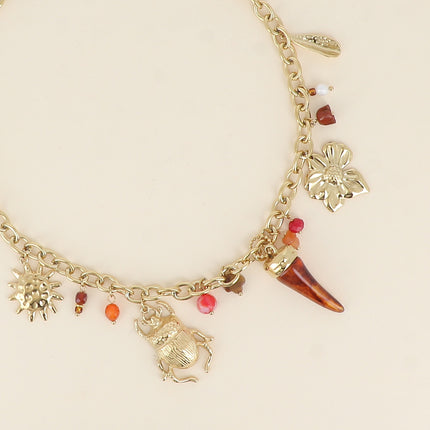 Necklace - natural stone clover, scarab, sun, resin horn