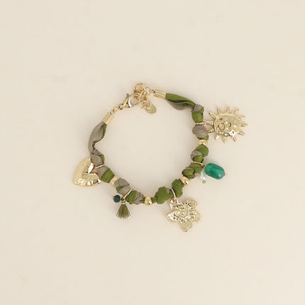 Bracelet Orin - coeur, fleur, soleil, pompon, perle et perle d'eau douce