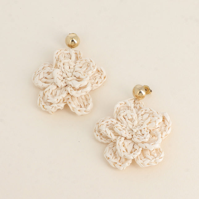 Dangling earrings - synthetic raffia flower