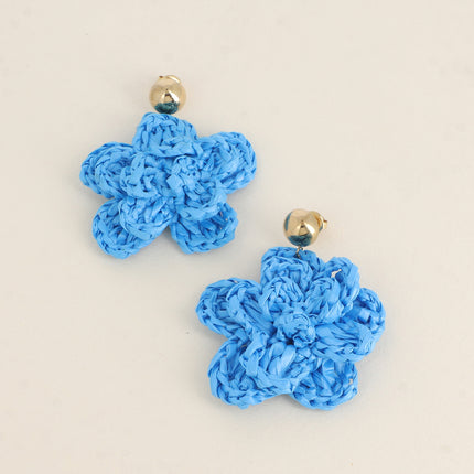 Dangling earrings - synthetic raffia flower