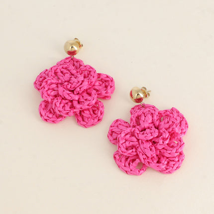 Dangling earrings - synthetic raffia flower