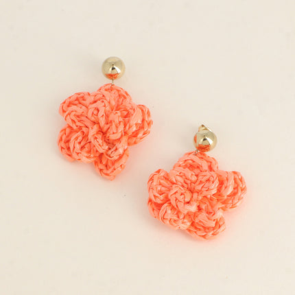 Dangling earrings - synthetic raffia flower