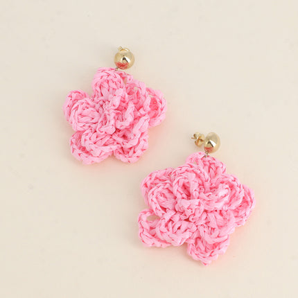 Dangling earrings - synthetic raffia flower