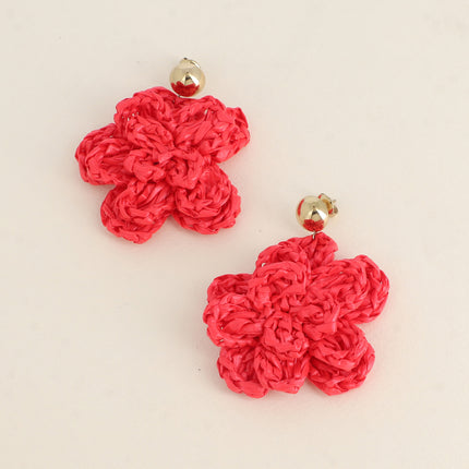 Dangling earrings - synthetic raffia flower