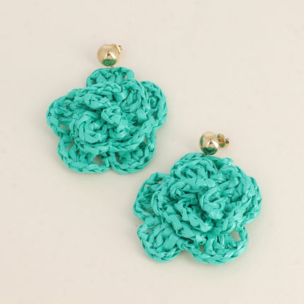 Dangling earrings - synthetic raffia flower