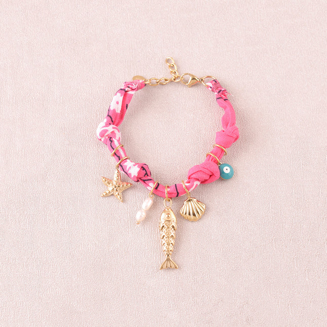 Bracelet - étoile de mer, perles d'eau douce, poisson, coquillage, oeil émaillé