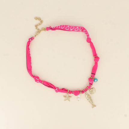Collier - étoile de mer, perles d'eau douce, poisson, coquillage, oeil émaillé