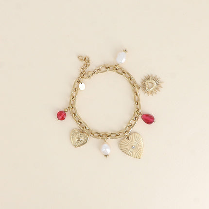 Bracelet - hearts, beads and freshwater pearls