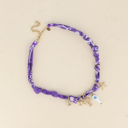 Collier - cauri, tortue, palmiers, poisson en céramique, étoile de mer