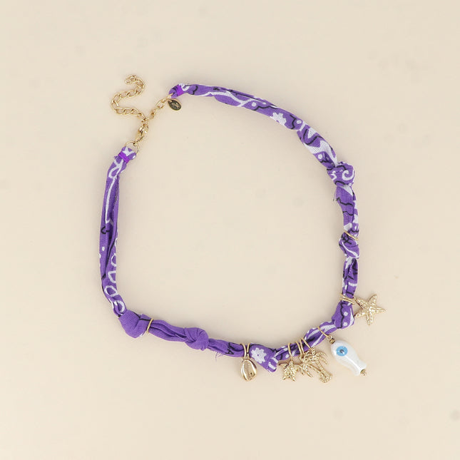 Collier - cauri, tortue, palmiers, poisson en céramique, étoile de mer