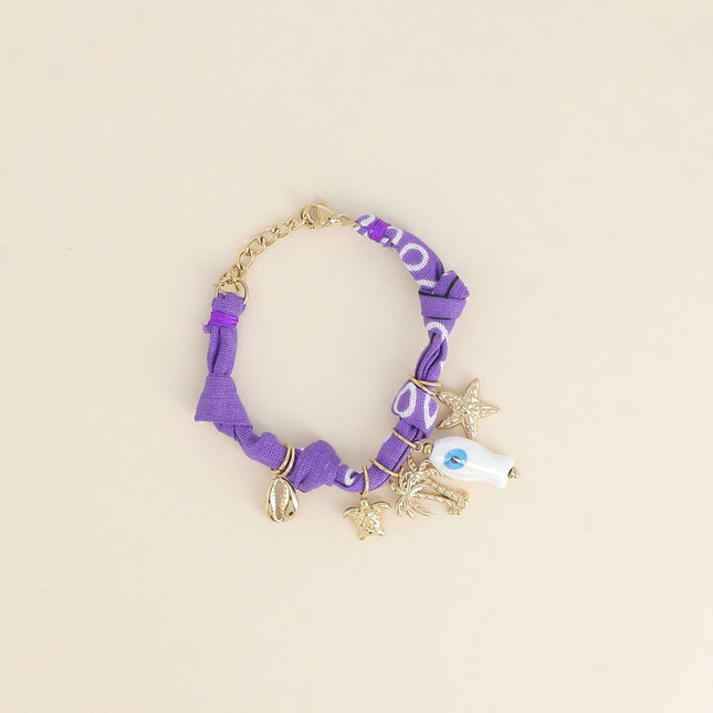 Bracelet - cauri, tortue, palmiers, poisson en céramique, étoile de mer