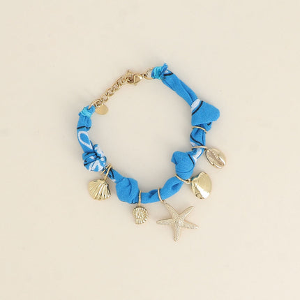 Azurea bracelet - ribbon, shells, cowrie, starfish