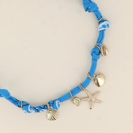 Collier Azurea - ruban, coquillages, cauri, étoile de mer