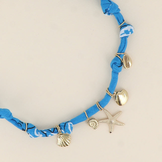 Collier Azurea - ruban, coquillages, cauri, étoile de mer