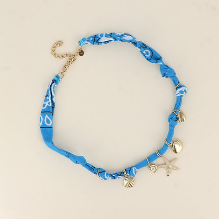 Collier Azurea - ruban, coquillages, cauri, étoile de mer