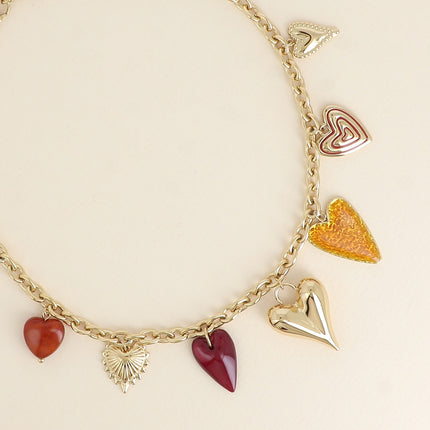 Necklace - resin, enamel heart charms