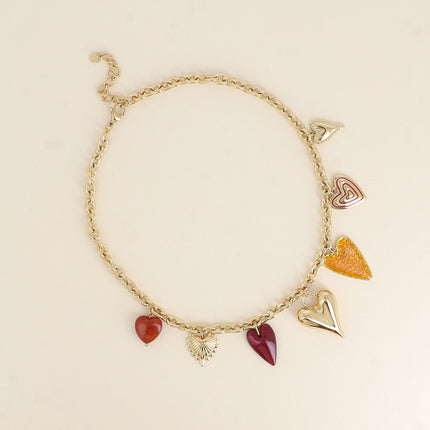 Necklace - resin, enamel heart charms