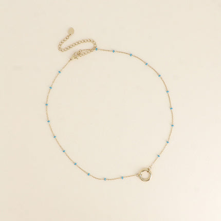 Necklace - chain with enamelled beads and round ring