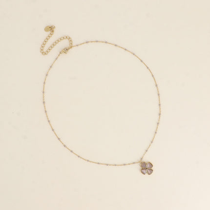 Necklace - enamelled chain, cat's eye clover pendant