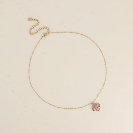 Necklace - enamelled chain, cat's eye clover pendant