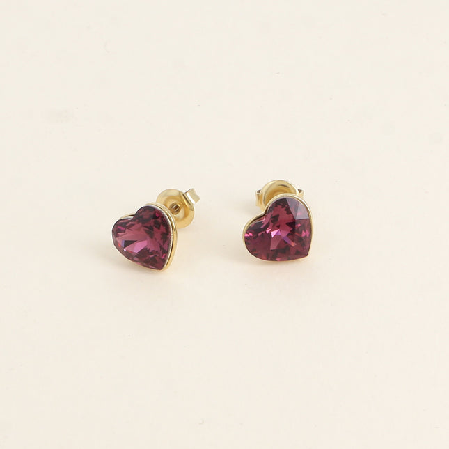 Boucles puces - coeur en cristal taillé 10mm Swarovski®